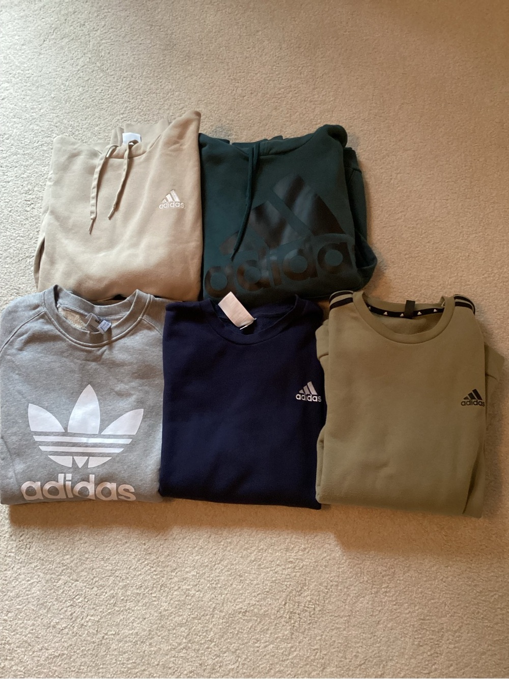 adidas Men's Sweatshirt Pack in Olive Green, Tan, Gray, Navy